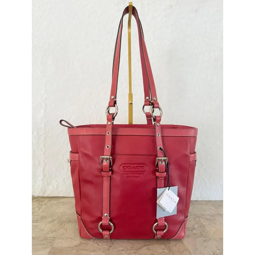 Coach Gallery F11524 red Leather tall Tote Shoulder Bag Purse